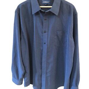 Croft & Barrow Soft Button-Down Shirt: Long Sleeves Navy Black Pinstripe, XL